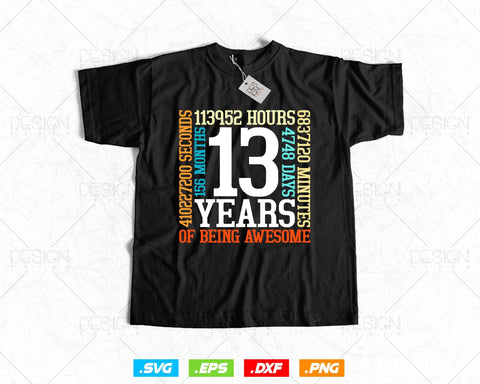 13 Years Of Being Awesome Birthday Svg Png, Retro Vintage Style Happy Birthday Gifts T Shirt Design, Teenager Birthday Gift, Birthday Crew Svg SVG DesignDestine 