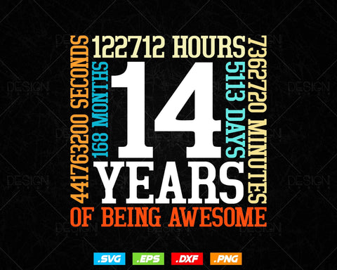 14 Years Of Being Awesome Birthday Svg Png, Retro Vintage Style Happy Birthday Gifts T Shirt Design, Teenager Birthday Gift, Birthday Crew Svg SVG DesignDestine 