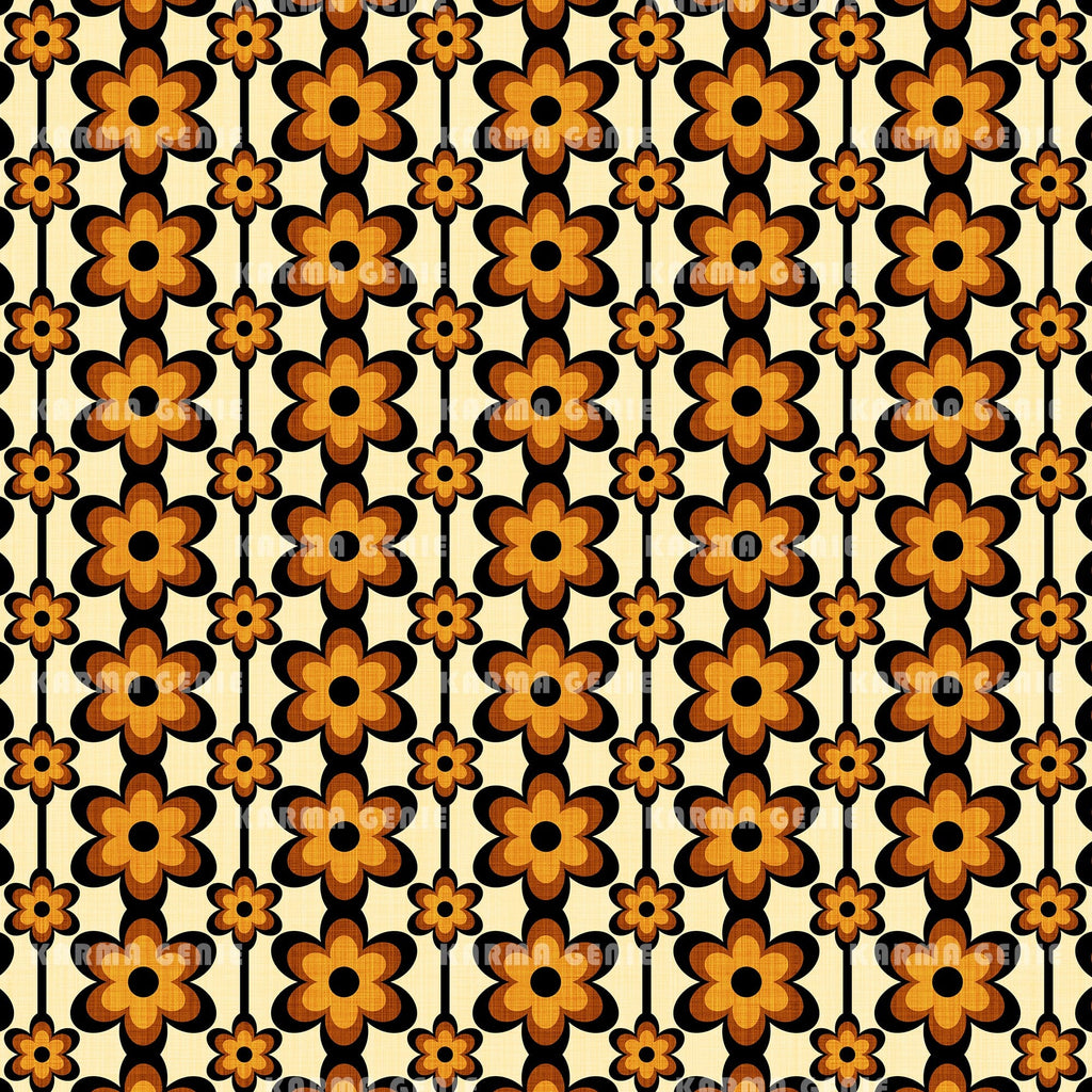 1970s Orange And Brown Floral Pattern Wallpaper With Fabric Texture ...