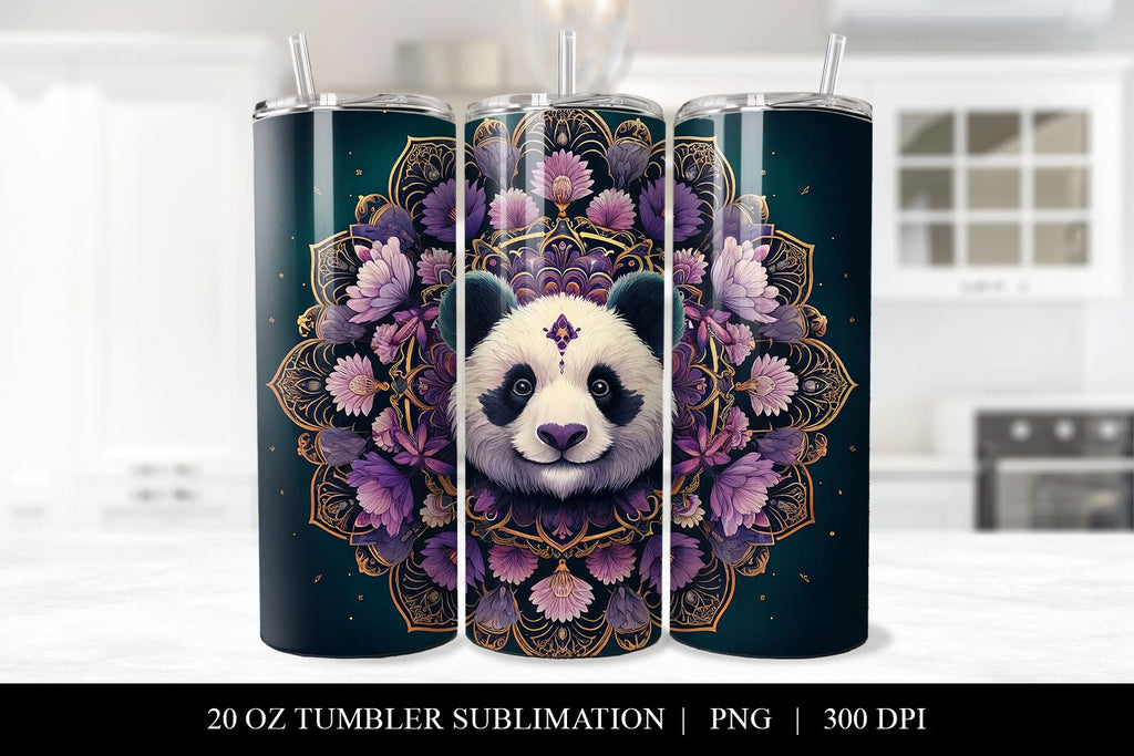 20 oz Floral Panda Tumbler Wrap PNG - So Fontsy