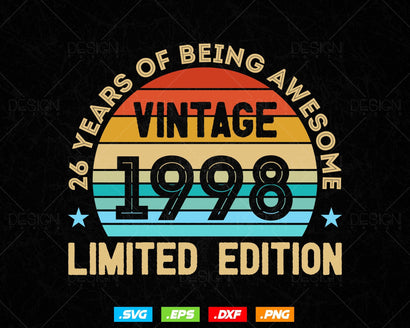 26 Years Of Being Awesome Vintage Limited Edition Birthday Vector T shirt Design Png Svg Files, Birthday gift svg files for cricut SVG DesignDestine 