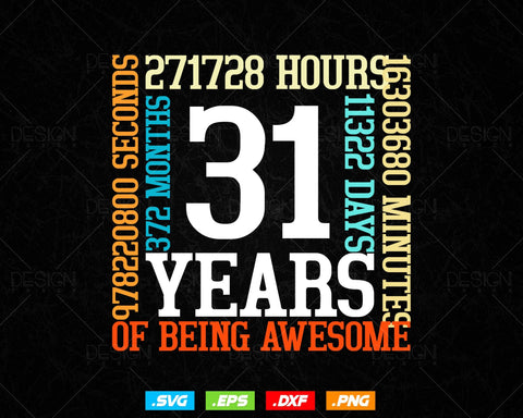 31 Years Of Being Awesome Birthday Svg Png, Retro Vintage Style Happy Birthday Gifts T Shirt Design, Birthday gift svg files for cricut Svg SVG DesignDestine 