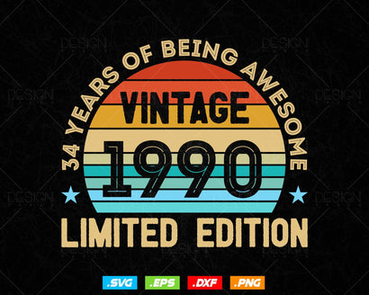 34 Years Of Being Awesome Vintage Limited Edition Birthday Vector T shirt Design Png Svg Files, Birthday gift svg files for cricut SVG DesignDestine 