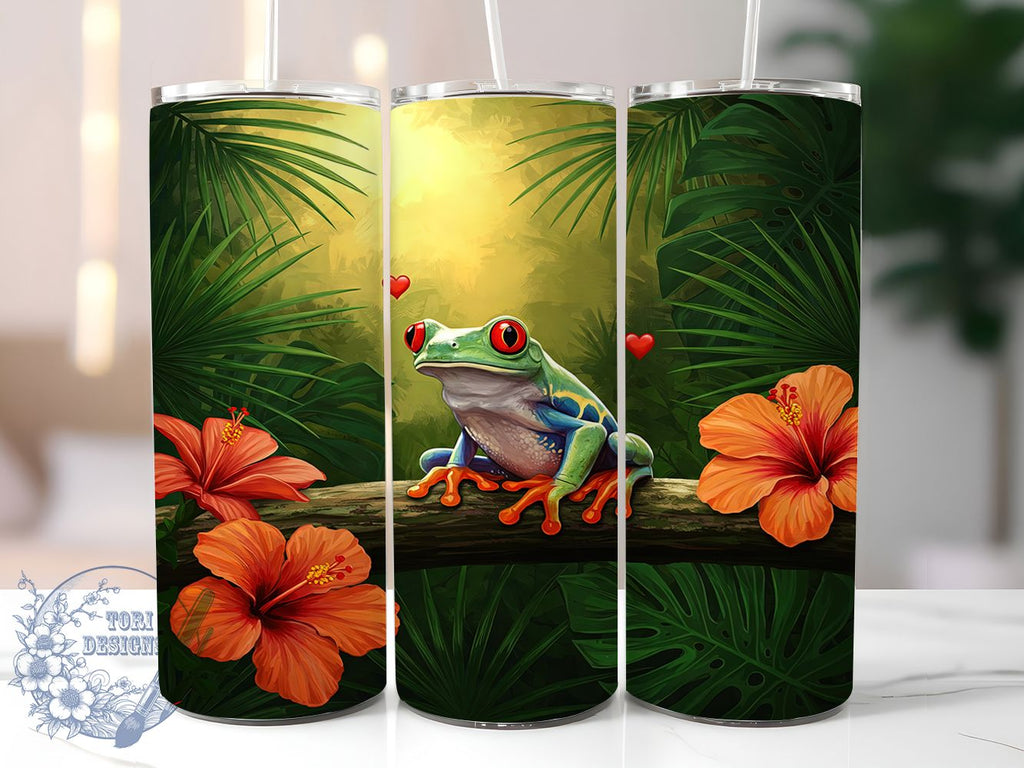 3D Frog Floral Nature Tumbler Wrap, Floral Amphibian Wrap, 20oz Tumbler ...