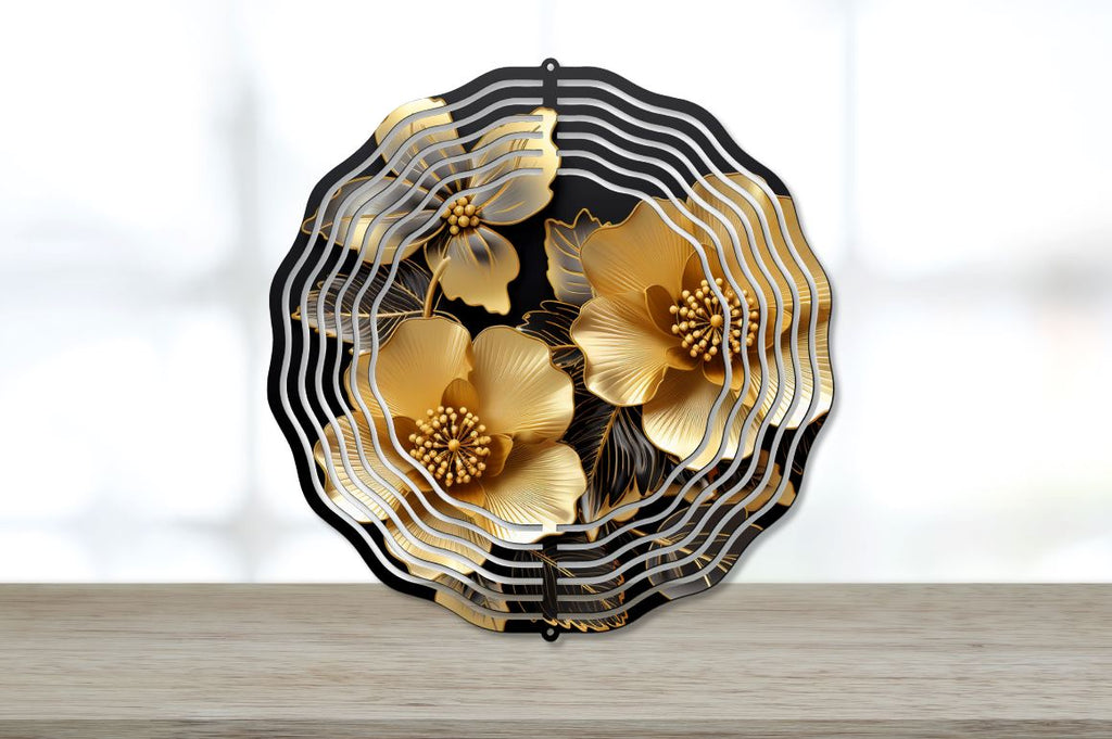 3D Gold And Black Begonia Wind Spinner Bundle - So Fontsy