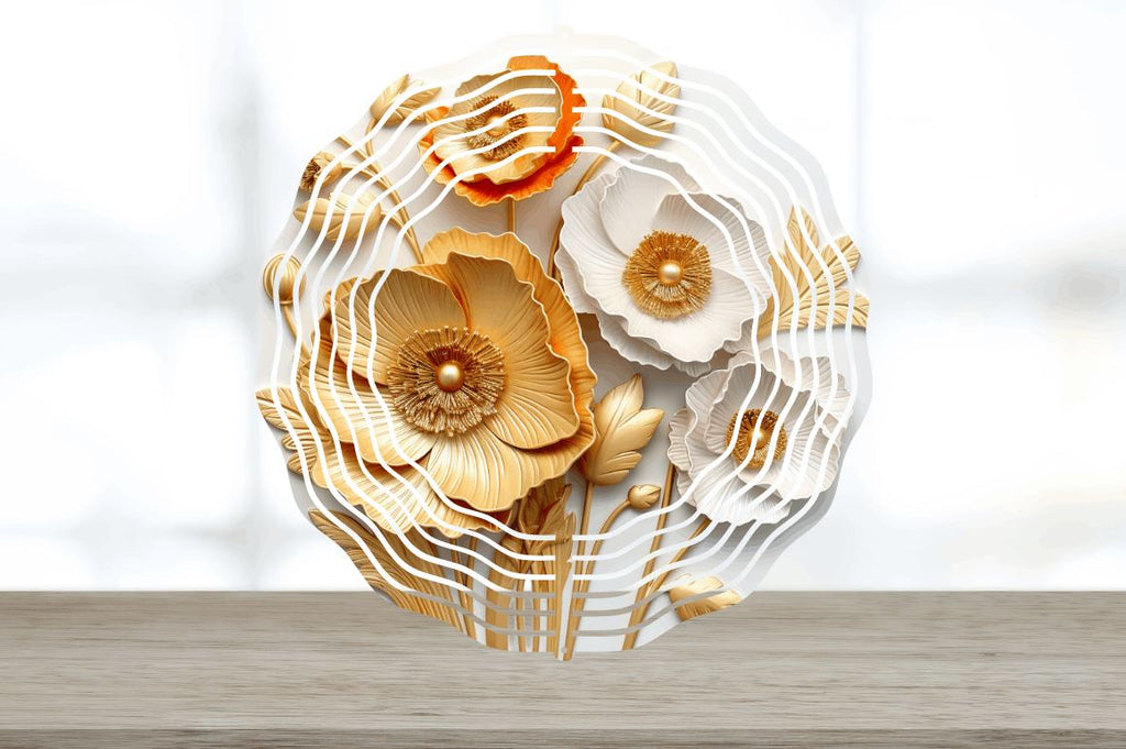 3D Gold Poppy Flowers Wind Spinner - So Fontsy
