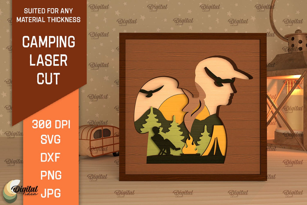 Personalized Camping 2 Layered Wooden Art - Gift Idea For Camping Lover/Couple/Family - Couple/Parents With Up to 2 Kids And 2 Pets - Happy Campers main image 0