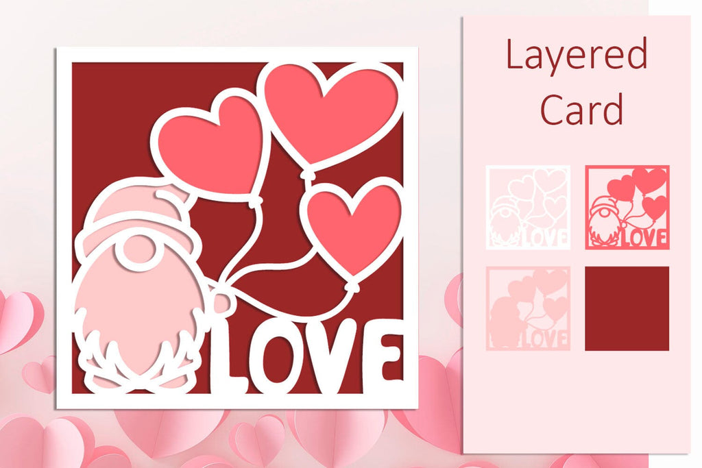 3d Valentines day card with gnome and hearts, Love svg layered - So Fontsy