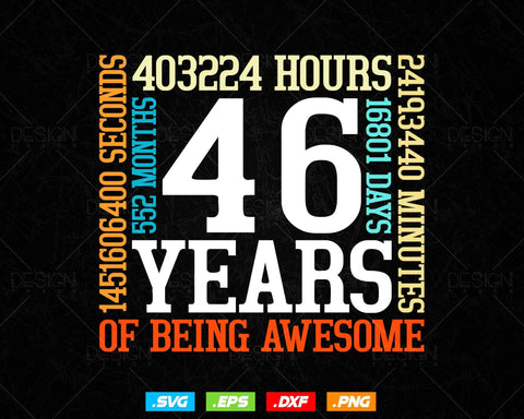 46 Years Of Being Awesome Birthday Svg Png, Retro Vintage Style Happy Birthday Gifts T Shirt Design, Birthday gift svg files for cricut Svg SVG DesignDestine 