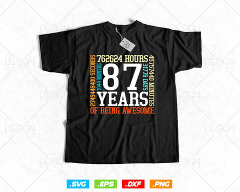 87 Years Of Being Awesome Birthday Svg Png, Retro Vintage Style Happy Birthday Gifts T Shirt Design, Birthday gift svg files for cricut Svg SVG DesignDestine 