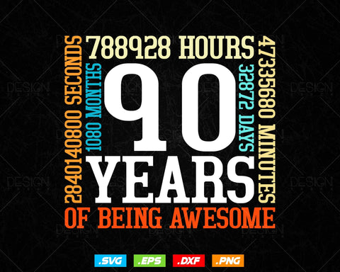 90 Years Of Being Awesome Birthday Svg Png, Retro Vintage Style Happy Birthday Gifts T Shirt Design, Birthday gift svg files for cricut Svg SVG DesignDestine 