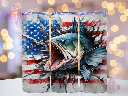 American Flag Bass Fish Splash 20oz Tumbler Wrap Sublimation Design, Straight Tapered Tumbler Wrap, American Flag Tumbler Png, Instant Digital Download Sublimation SvggirlplusArt 