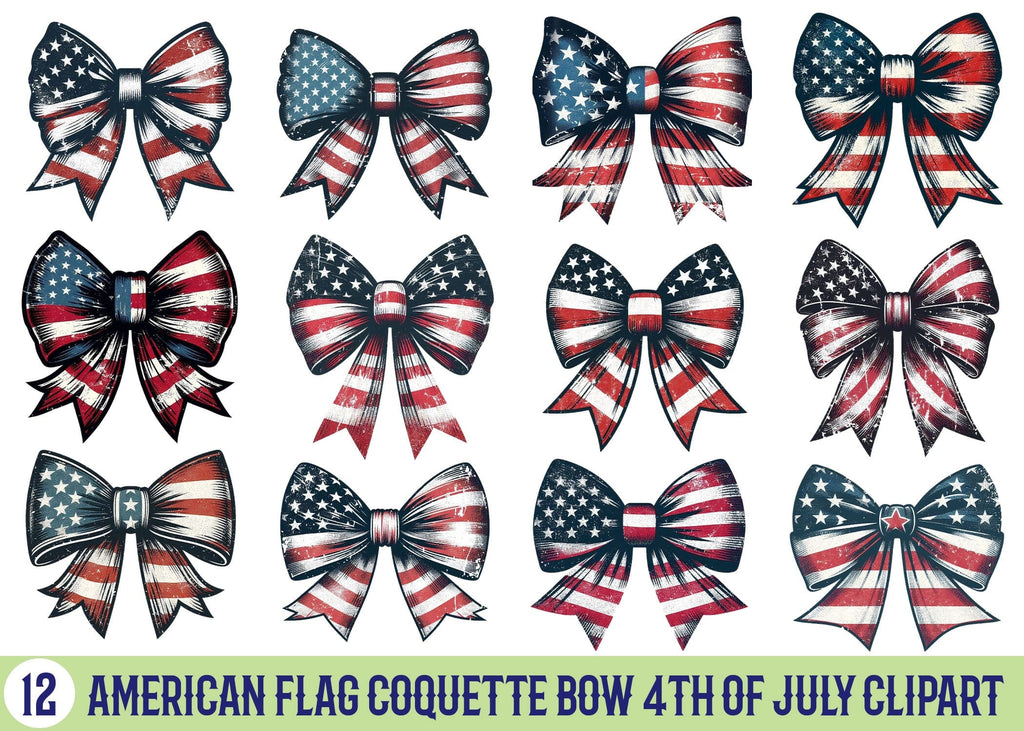 American Flag Coquette Bow 4th Of July Clipart Bundle Printable File ...