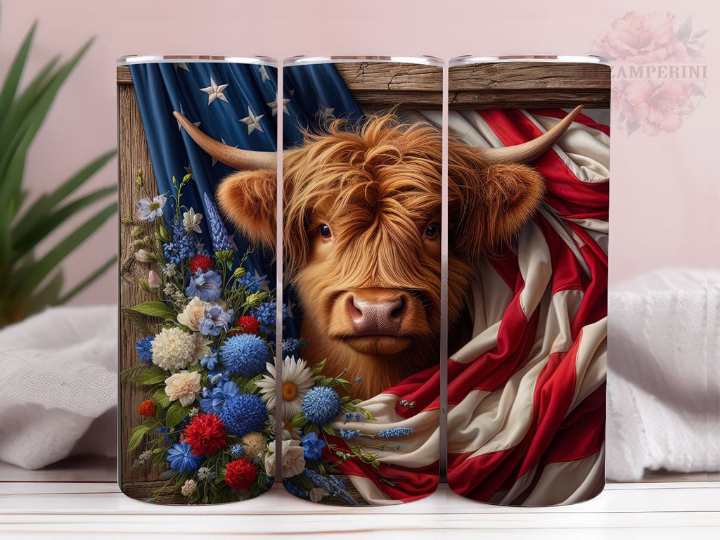 American Highland Cow 20oz Tumbler Wrap PNG, Highland Cow Tumbler Png ...