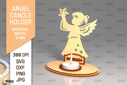 Angel Candle Holder SVG. Names Wooden Candle Holder Lasercut SVG Evgenyia Guschina 