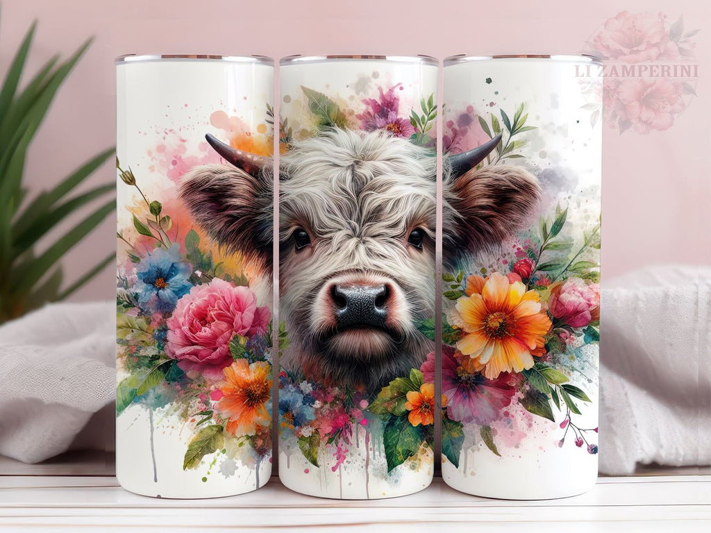 Baby Highland Cow Floral 20oz Tumbler Wrap PNG, Highland Cow Tumber Png ...