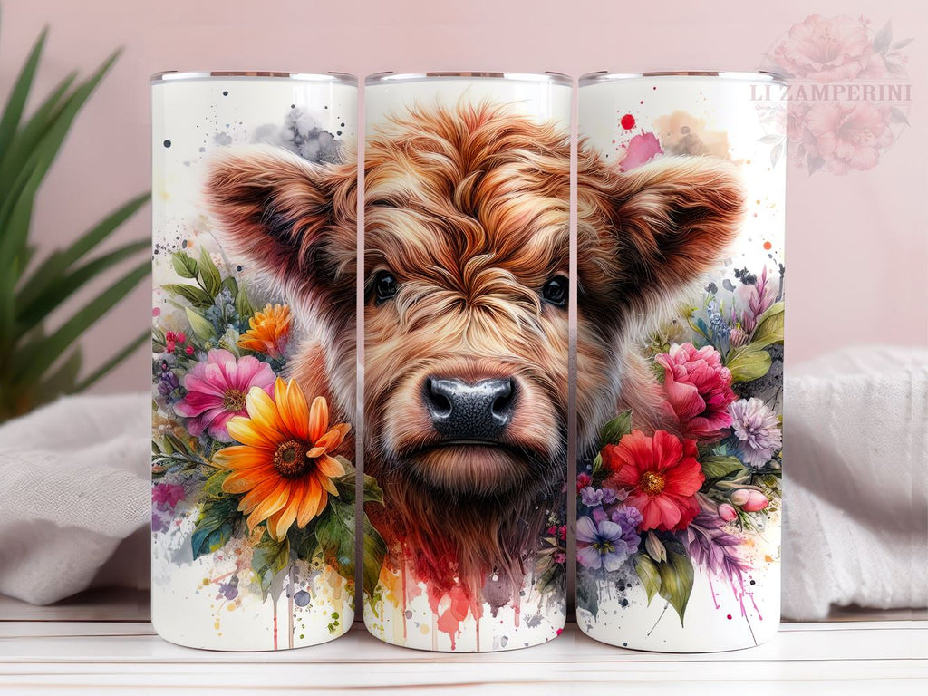 Baby Highland Cow Floral 20oz Tumbler Wrap PNG, Highland Cow Tumber Png ...
