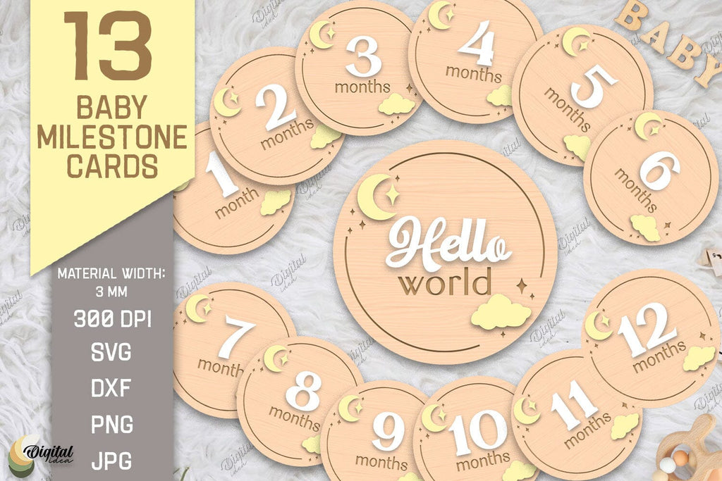 Baby Milestone Card Laser Cut Bundle. Moon SVG - So Fontsy
