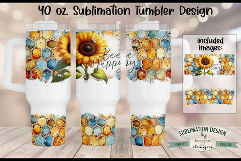 Bee Happy Sunflower 40 oz Sublimation Tumbler Design - PNG Files Sublimation Ewe-N-Me Designs 