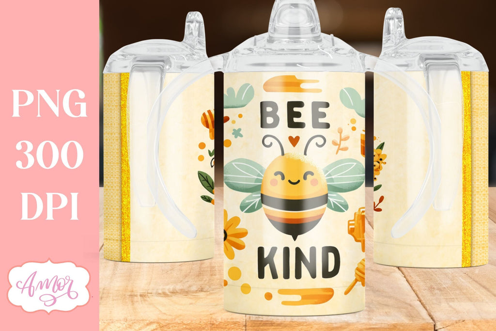 Bee kind sippy cup sublimation PNG | Kids tumbler template - So Fontsy