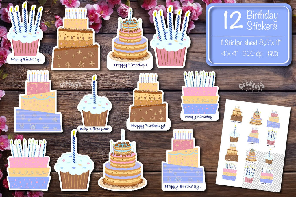 birthday-stickers-png-printable-stickers-first-birthday-cake-sticker-sheets-so-fontsy for Free Printable Happy Birthday Stickers Birthday Stickers png Printable Stickers First birthday cake sticker sheets - So Fontsy for Free Printable Happy Birthday Stickers