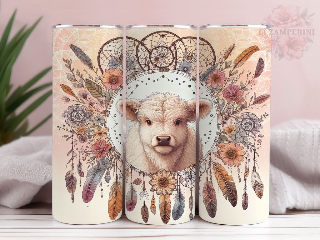 Boho Highland Cow 20oz Tumbler Wrap PNG, Highland Cow Tumbler Png ...