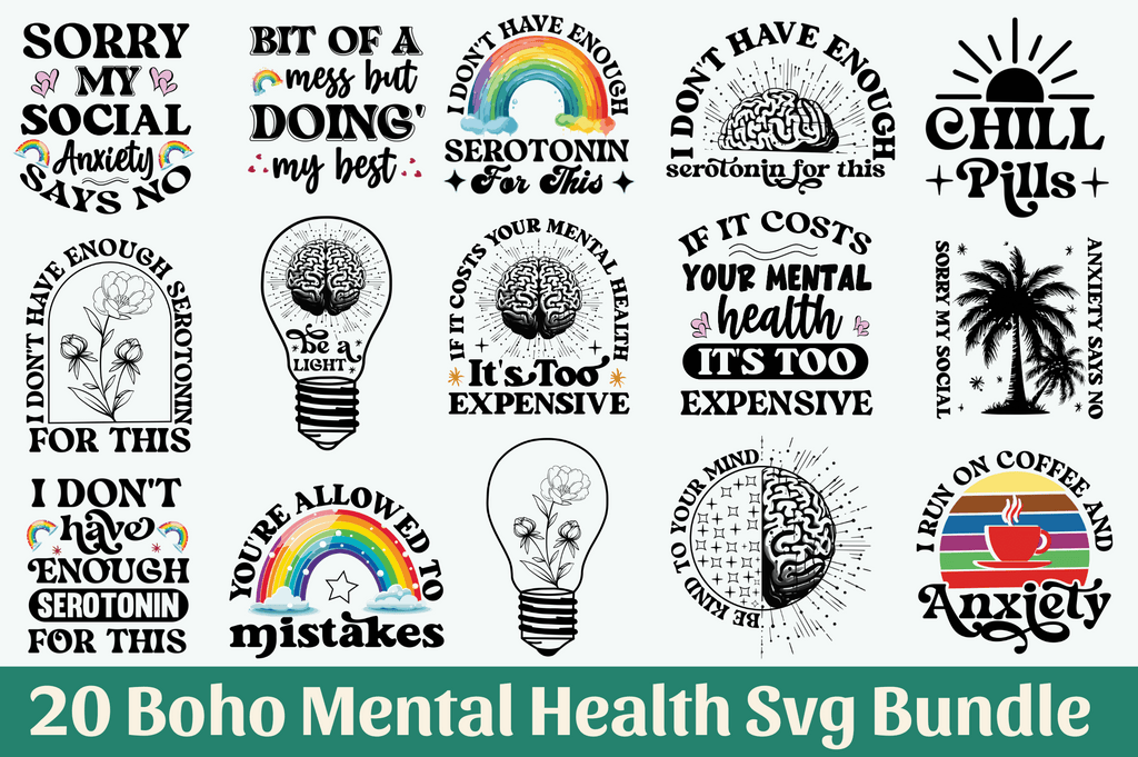 Boho Mental Health Quote Svg Bundle - So Fontsy