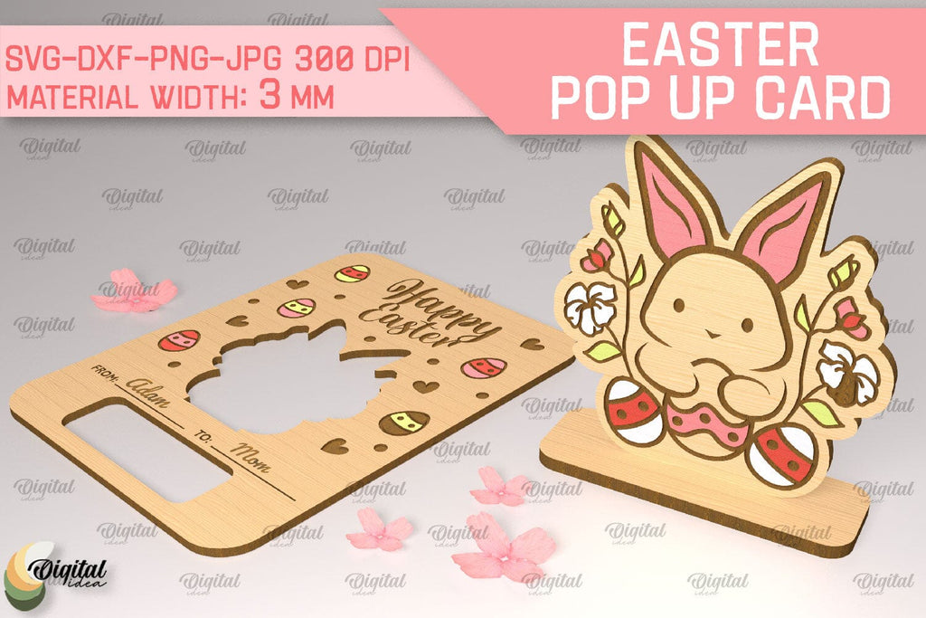 Bunny Easter Pop Up Card SVG. Greeting Easter Card Laser Cut - So Fontsy