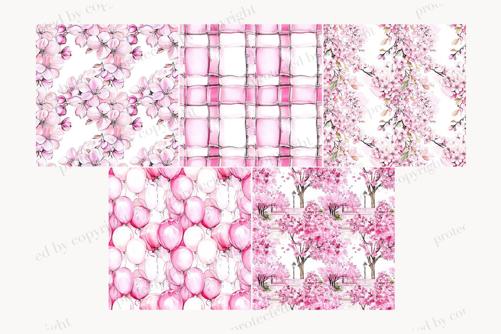 Cherry Blossom Digital Paper Spring Garden Seamless Patterns - So Fontsy