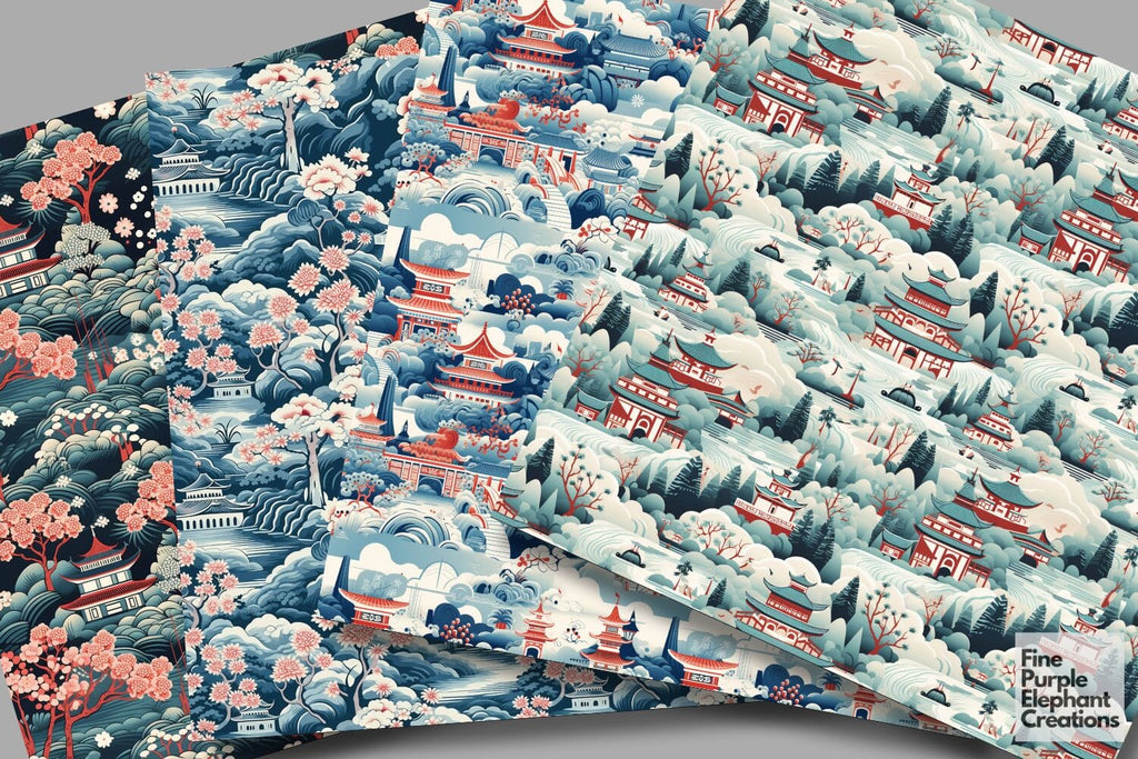 Chinese Temple Digital Paper | Asian Lunar New Year Pattern - So Fontsy