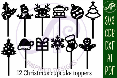 Christmas cupcake toppers, 12 designs SVG laser cut SVG APInspireddesigns 