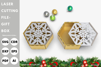 Christmas gift box with snowflake and tree lid | laser cut file | svg paper cut | cricut | glowforge file SVG tofigh4lang 