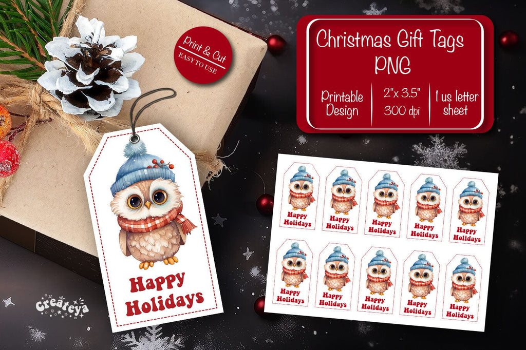 Christmas gift tag printable template Christmas tag Happy Holiday Owl ...