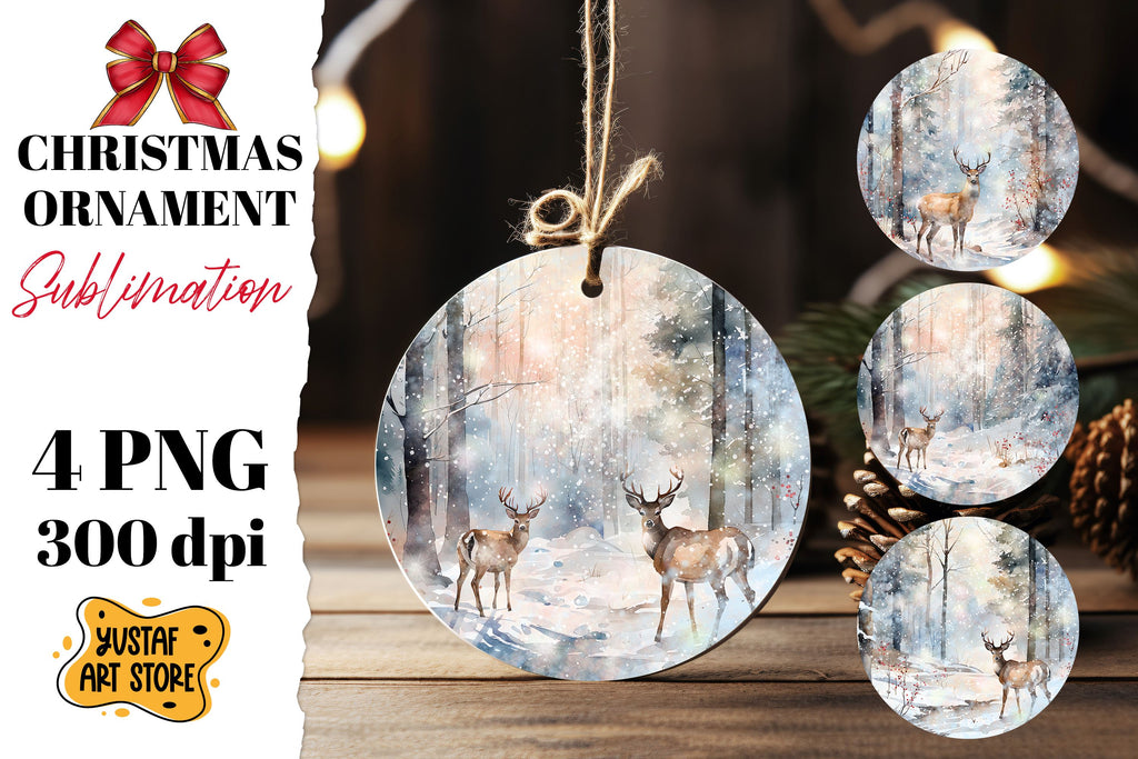 Christmas ornament sublimation. Christmas deer 4 design PNG - So Fontsy