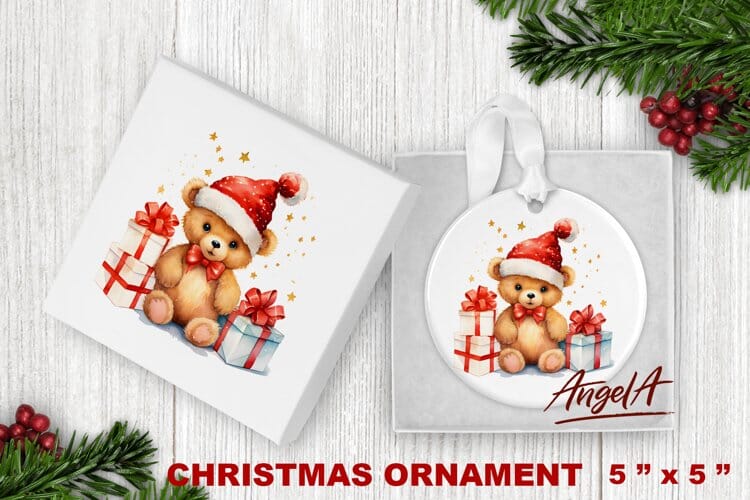 Christmas ornament sublimation / watercolor baby bear png - So Fontsy