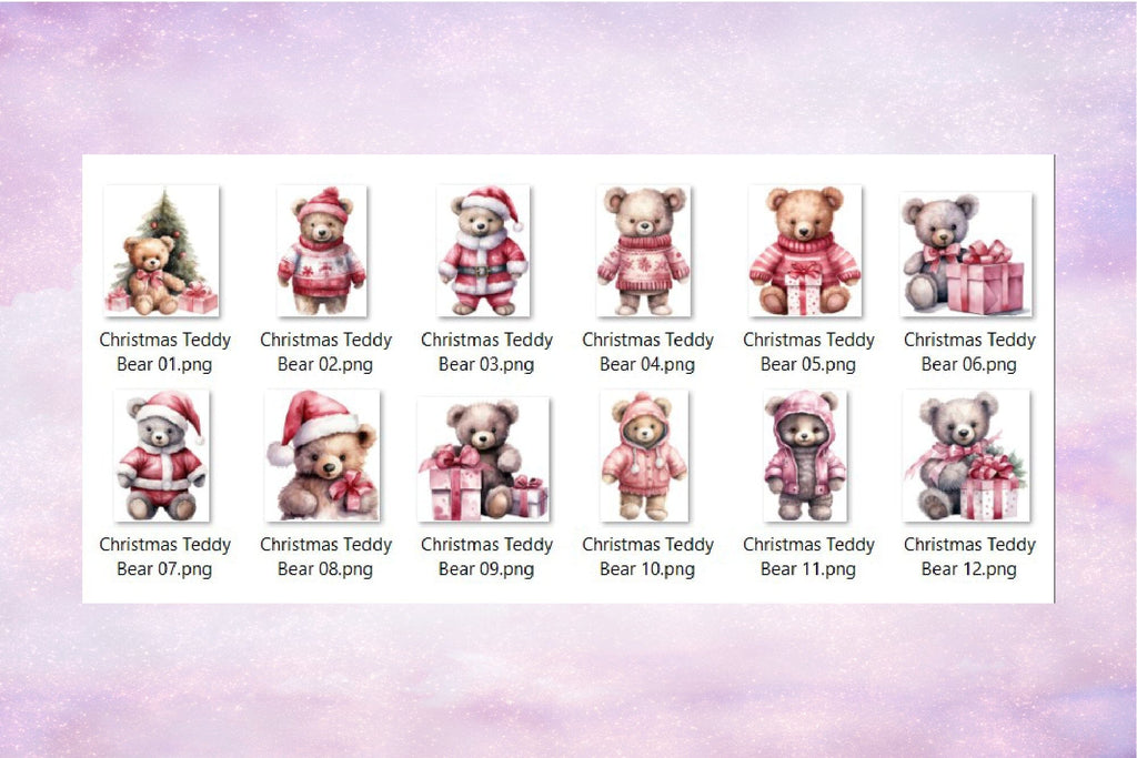 Christmas Teddy Bear Watercolor Clipart & Sublimation - So Fontsy