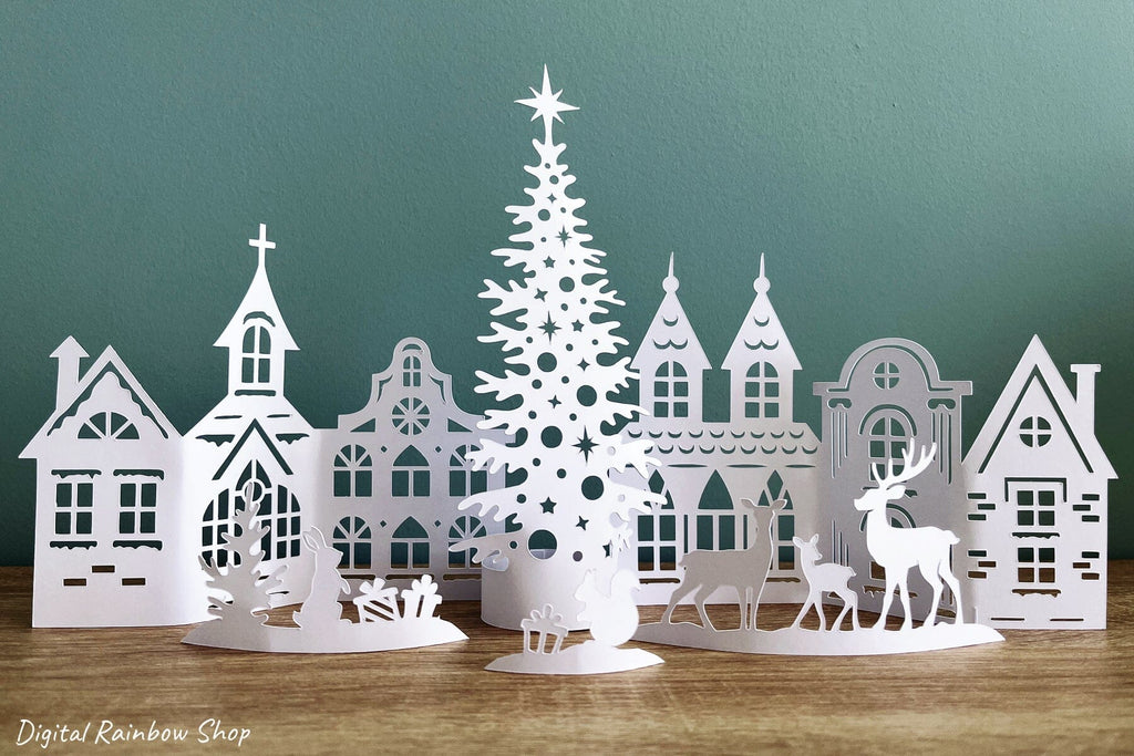 christmas-village-svg-template-3d-christmas-scene-papercut-so-fontsy for Free Printable Paper Christmas Village Template Christmas village svg template, 3d Christmas scene papercut - So Fontsy for Free Printable Paper Christmas Village Template