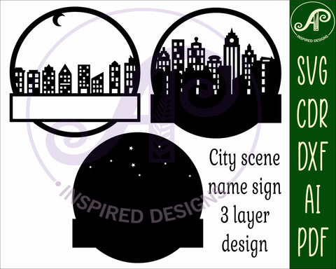 City scene name sign svg laser cut template SVG APInspireddesigns 