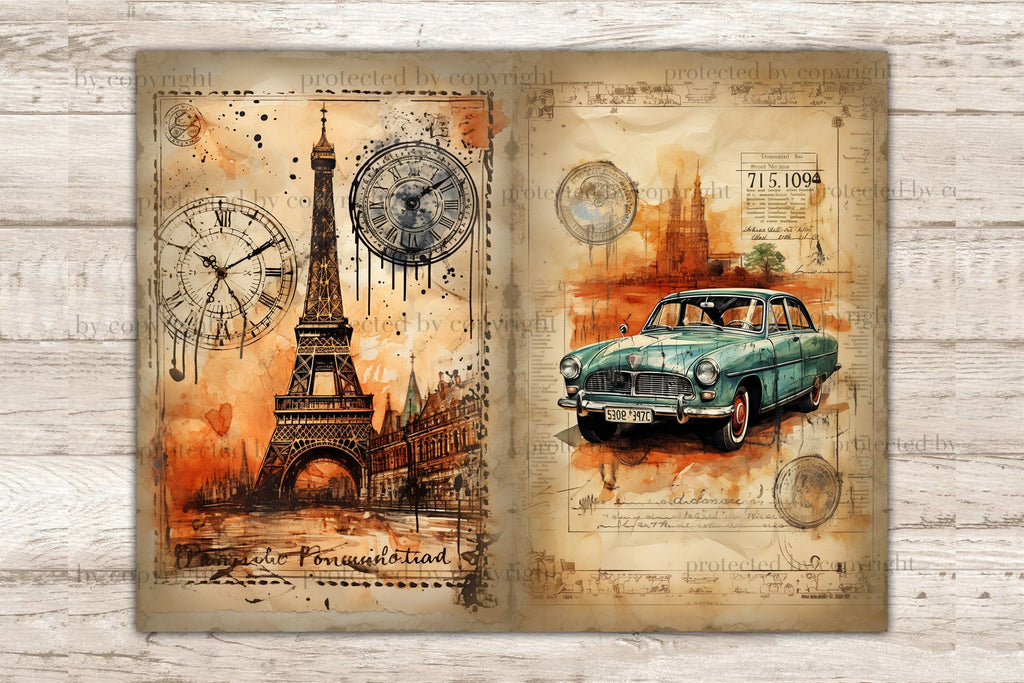 City Stamps Junk Journal Pages | Vintage Collage Sheet - So Fontsy