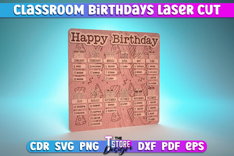Classroom Birthdays Laser Cut Bundle | School Design | Classroom Life | CNC Files SVG The T Store Design 