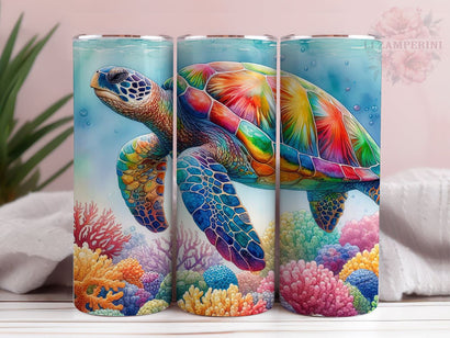 Colorful Turtle Tumbler Wrap, Sea Turtle PNG, Instant Digital Download PNG, Straight & Tapered Tumbler Wrap PNG Sublimation Li Zamperini 