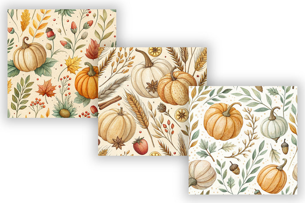 Cottagecore Pumpkin Patch Digital Paper, Seamless Watercolor Fall ...