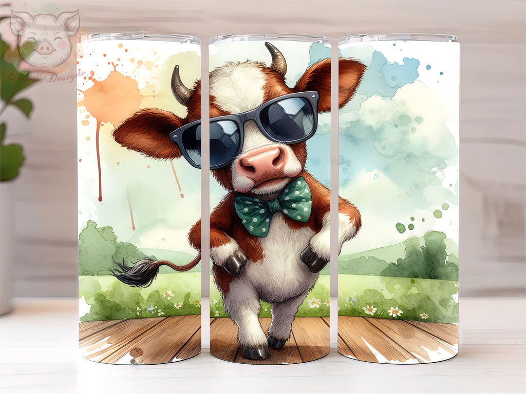 Cow Wearing Sunglasses And Dancing Tumbler, Cow PNG Downloads, 20oz ...