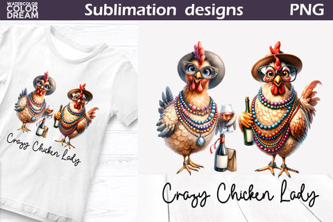 Crazy Chicken Lady Sublimation | Funny Chicken T Shirt Design Sublimation WatercolorColorDream 