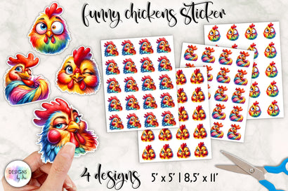 Cute Birds with Funny Faces Stickers, Funny Chickens Sublimation Designs by Ira 