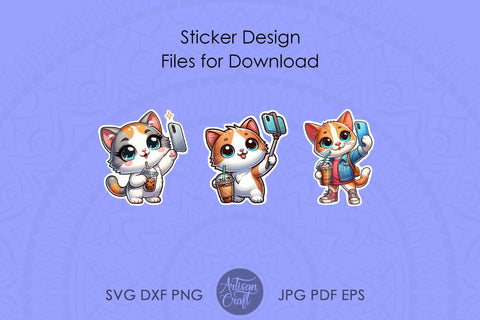 Cute Cat Sticker, Cat Selfie, coffee Digital Pattern Artisan Craft SVG 