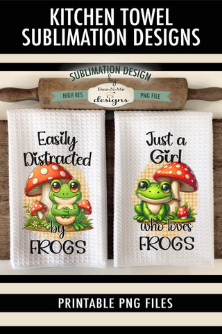 Cute Frogs and Mushrooms Sublimation Dish Towel Design Sublimation Ewe-N-Me Designs 