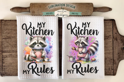 Cute Raccoons - My Kitchen My Rules - Kitchen Towel Sublimation Design Sublimation Ewe-N-Me Designs 