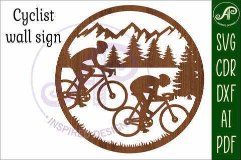 Cyclist wall art sign, SVG file. vector file SVG APInspireddesigns 