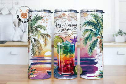 Day drinking season 20 oz skinny tumbler sublimation design Summer funny quote Mojito cocktail digital PNG Sublimation Rabbitmakies 